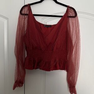 Elegant Red Sheer Sleeve Top
